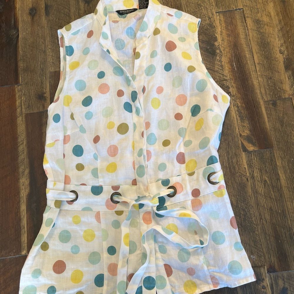 Autograph Sleeveless Button-Down Polka Dot Top in Pastel Multi
